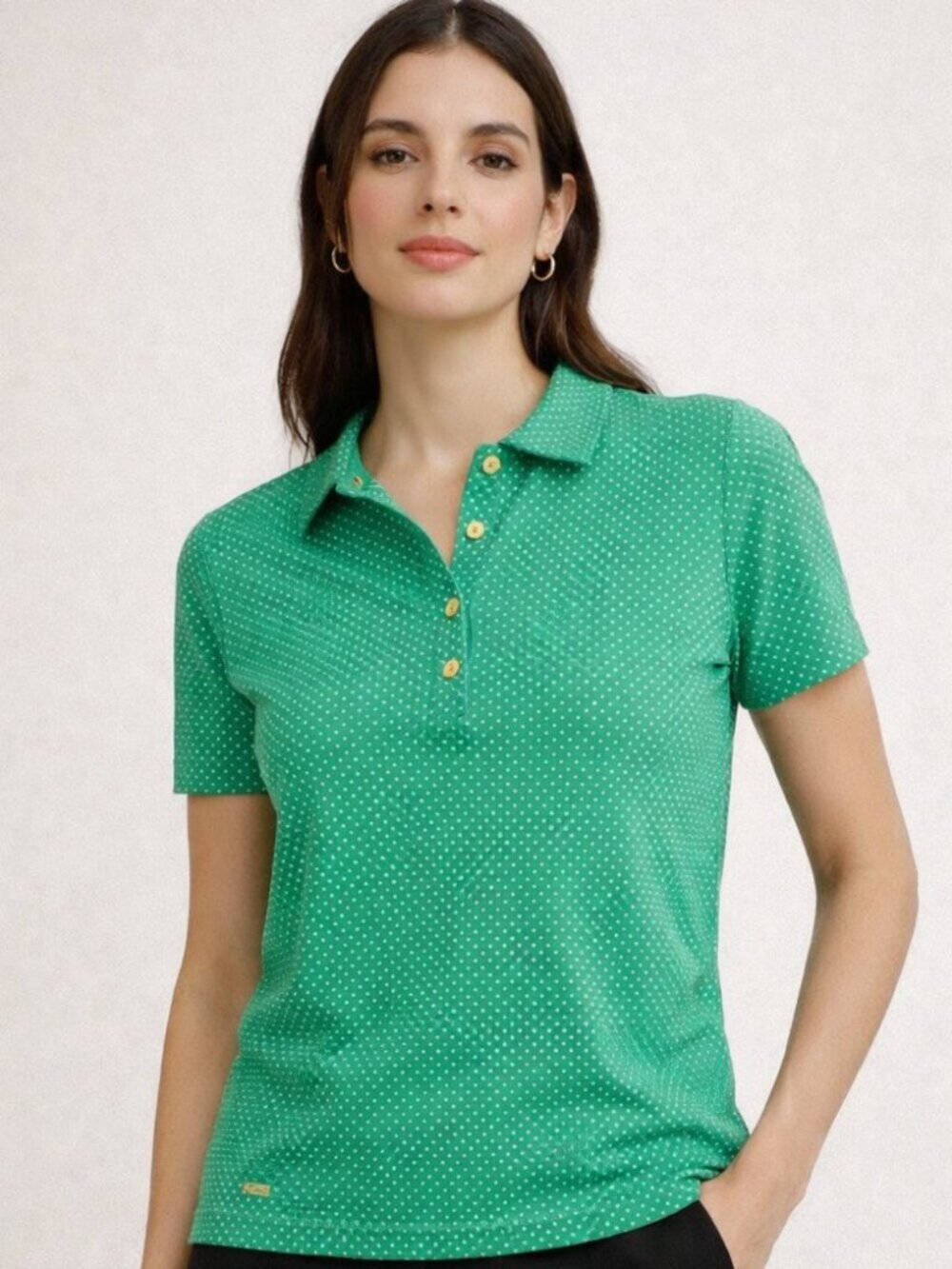 Tommy Hilfiger Preppy Polka Dot Button‑Up Shirt Size M Green Cotton Stretch